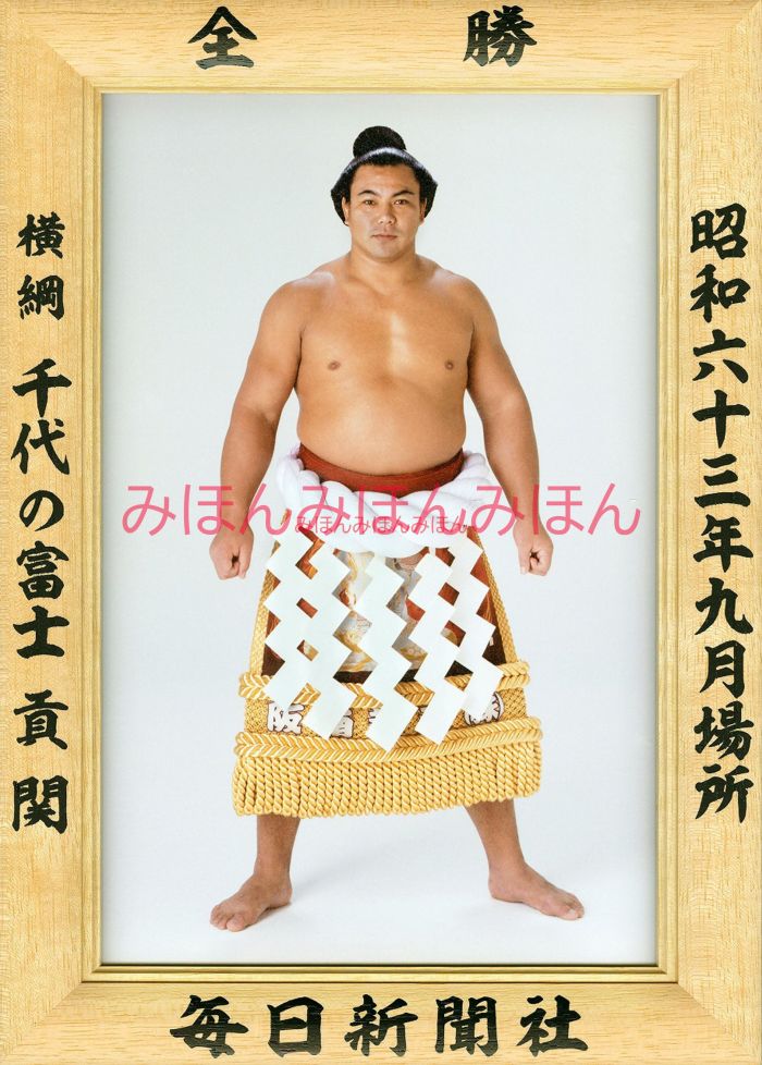 千代の富士貢関　優勝ミニ額 大相撲ミニ額 大相撲優勝額　昭和６３年９月場所 全勝 横綱 千代の富士貢関（２５回目の優勝）優勝記念品 相撲グッズ 力士グッズ 相撲取りグッズ 国技館 限定品 記念品 コレクション 写真 S6309