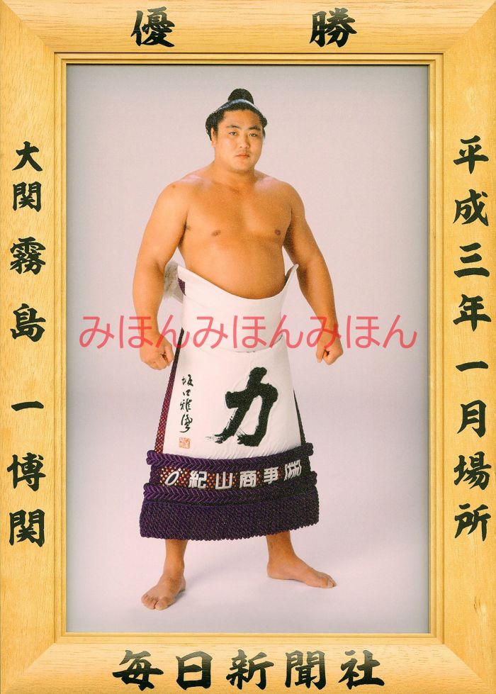 霧島一博関　優勝ミニ額 大相撲ミニ額 大相撲優勝額　平成３年１月場所 優勝 大関 霧島一博関優勝記念品 相撲グッズ 力士グッズ 相撲取りグッズ 国技館 限定品 記念品 コレクション 写真 H0301