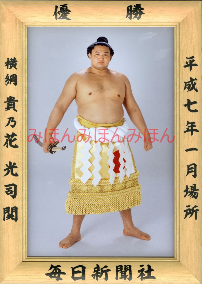 貴乃花光司関　優勝ミニ額 大相撲ミニ額 大相撲優勝額　平成７年１月場所 優勝 横綱 貴乃花光司関（８回目の優勝）優勝記念品 相撲グッズ 力士グッズ 相撲取りグッズ 国技館 限定品 記念品 コレクション 写真 H0701