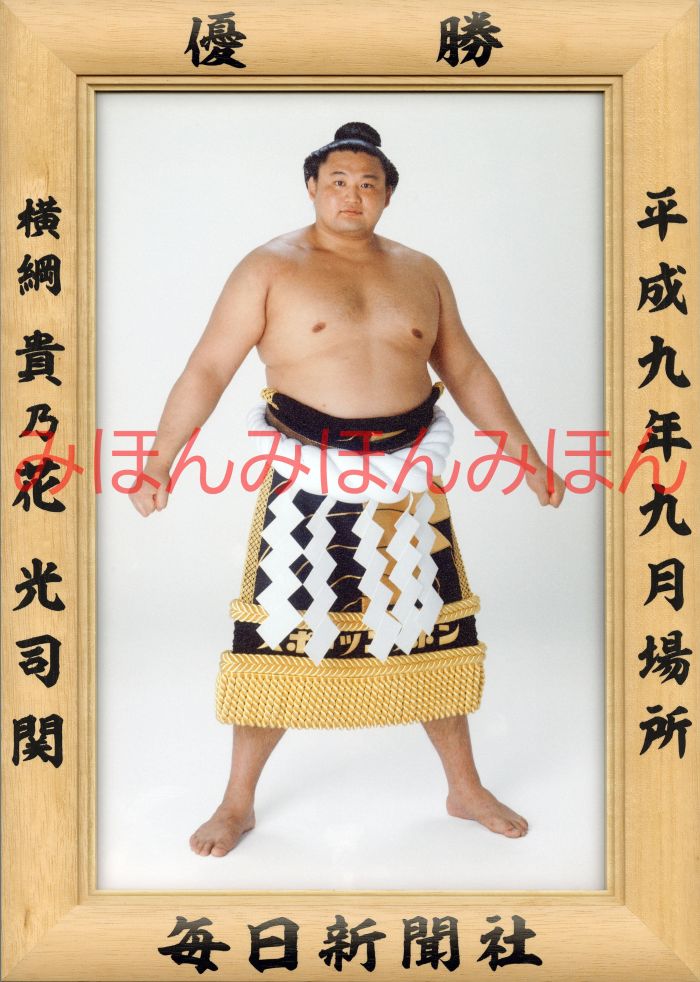 貴乃花光司関　優勝ミニ額 大相撲ミニ額 大相撲優勝額　平成９年９月場所 優勝 横綱 貴乃花光司関（１８回目の優勝）優勝記念品 相撲グッズ 力士グッズ 相撲取りグッズ 国技館 限定品 記念品 コレクション 写真 H0909