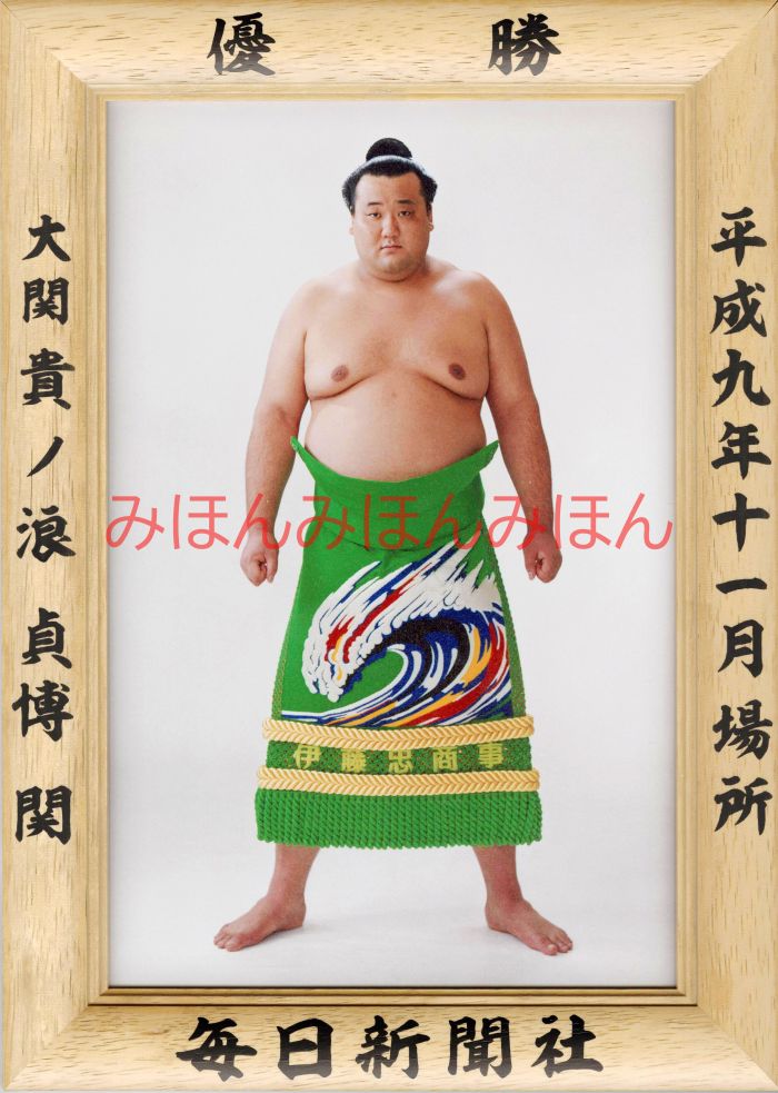 貴ノ浪貞博関　優勝ミニ額 大相撲ミニ額 大相撲優勝額　平成９年１１月場所 優勝 大関 貴ノ浪貞博関（２回目の優勝）優勝記念品 相撲グッズ 力士グッズ 相撲取りグッズ 国技館 限定品 記念品 コレクション 写真 H0911