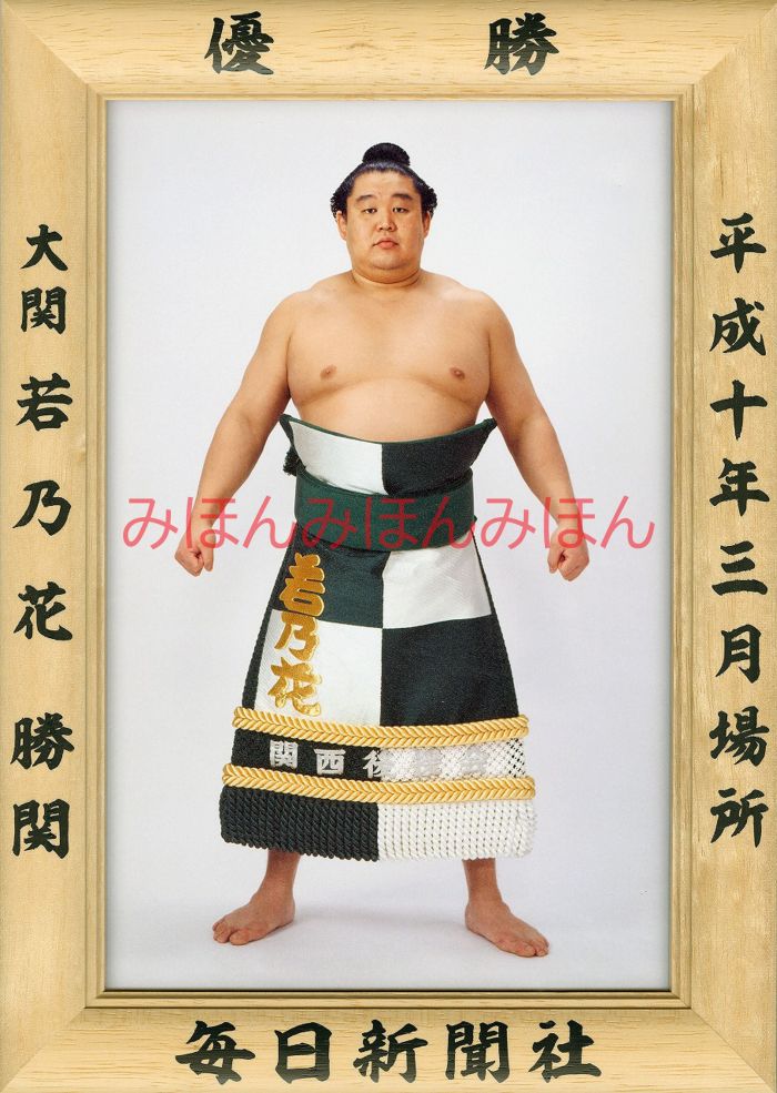 若乃花勝関　優勝ミニ額 大相撲ミニ額 大相撲優勝額　平成１０年３月場所 優勝 大関 若乃花勝関（４回目の優勝）優勝記念品 相撲グッズ 力士グッズ 相撲取りグッズ 国技館 限定品 記念品 コレクション 写真 H1003