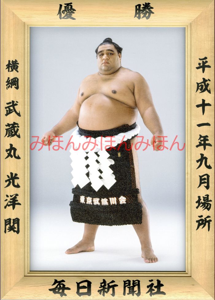 武蔵丸光洋関　優勝ミニ額 大相撲ミニ額 大相撲優勝額　平成１１年９月場所 優勝 横綱 武蔵丸光洋関（６回目の優勝）優勝記念品 相撲グッズ 力士グッズ 相撲取りグッズ 国技館 限定品 記念品 コレクション 写真 H1109
