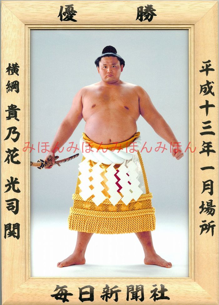 貴乃花光司関　優勝ミニ額 大相撲ミニ額 大相撲優勝額　平成１３年１月場所 優勝 横綱 貴乃花光司関（２１回目の優勝）優勝記念品 相撲グッズ 力士グッズ 相撲取りグッズ 国技館 限定品 記念品 コレクション 写真 H1301