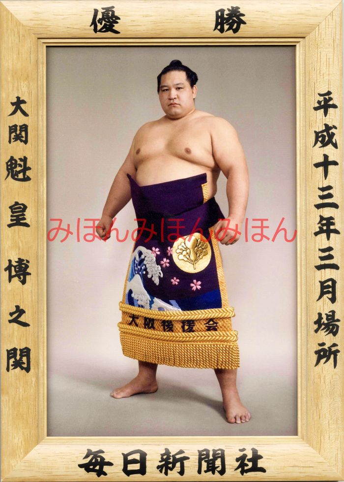 魁皇博之関　優勝ミニ額 大相撲ミニ額 大相撲優勝額　平成１３年３月場所 優勝 大関 魁皇博之関（２回目の優勝）優勝記念品 相撲グッズ 力士グッズ 相撲取りグッズ 国技館 限定品 記念品 コレクション 写真 H1303