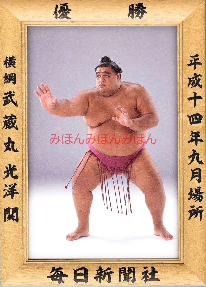 武蔵丸光洋関　優勝ミニ額 大相撲ミニ額 大相撲優勝額　平成１４年９月場所 優勝 横綱 武蔵丸光洋関（１２回目最後の優勝）優勝記念品 相撲グッズ 力士グッズ 相撲取りグッズ 国技館 限定品 記念品 コレクション 写真 H1409