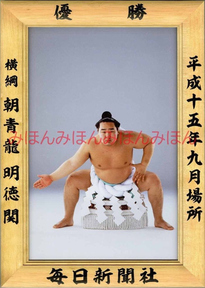 朝青龍明徳関　優勝ミニ額 大相撲ミニ額 大相撲優勝額　平成１５年９月場所 優勝 横綱 朝青龍明徳関（４回目の優勝）優勝記念品 相撲グッズ 力士グッズ 相撲取りグッズ 国技館 限定品 記念品 コレクション 写真 H1509