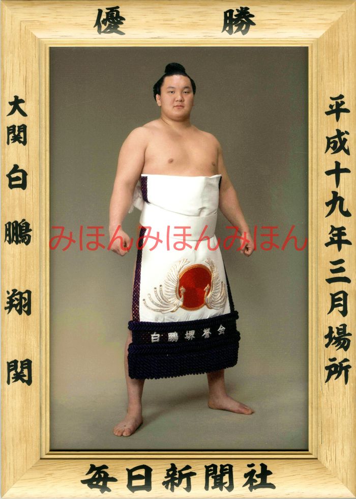 白鵬翔関　優勝ミニ額 大相撲ミニ額 大相撲優勝額　平成１９年３月場所 優勝 大関 白鵬翔関（２回目の優勝）優勝記念品 相撲グッズ 力士グッズ 相撲取りグッズ 国技館 限定品 記念品 コレクション 写真 H1903