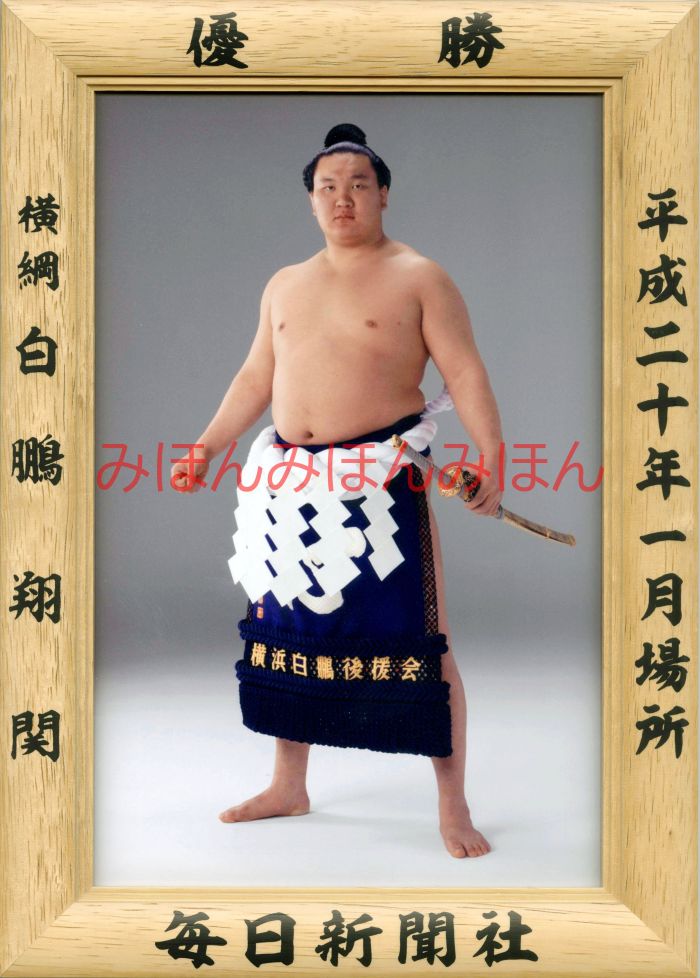 白鵬翔関　優勝ミニ額 大相撲ミニ額 大相撲優勝額　平成２０年１月場所 優勝 横綱 白鵬翔関（６回目の優勝）優勝記念品 相撲グッズ 力士グッズ 相撲取りグッズ 国技館 限定品 記念品 コレクション 写真 H2001