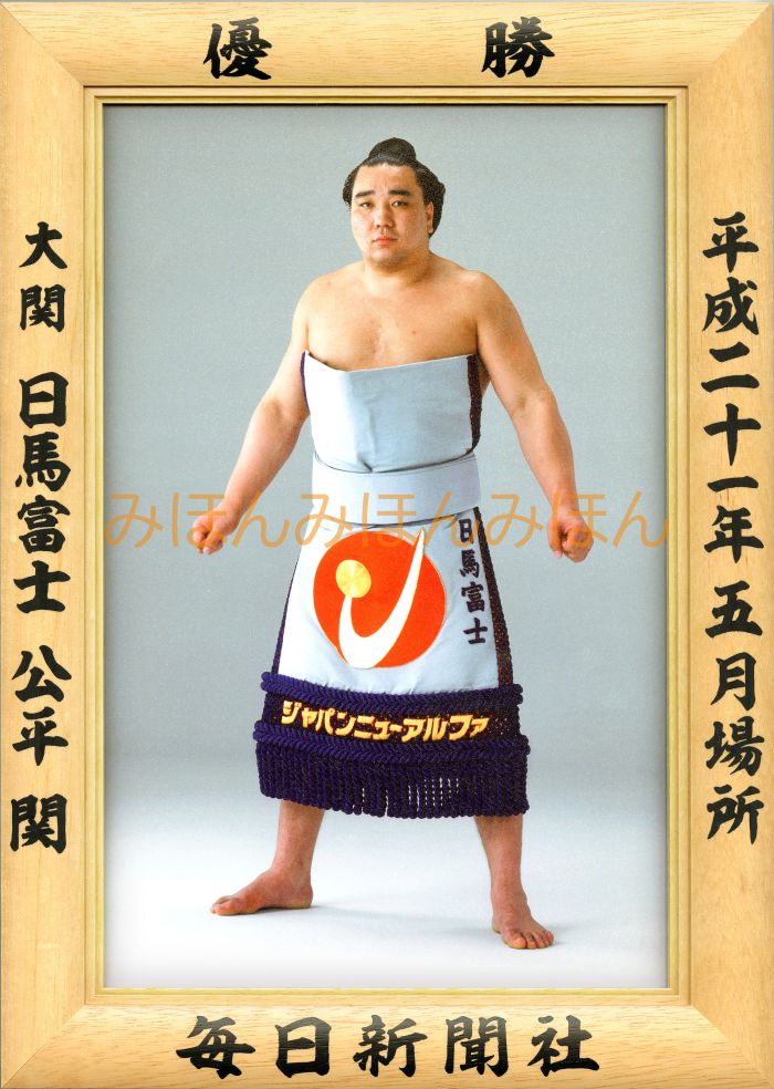 日馬富士公平関　優勝ミニ額 大相撲ミニ額 大相撲優勝額　平成２１年５月場所 優勝 大関 日馬富士公平関（初優勝）優勝記念品 相撲グッズ 力士グッズ 相撲取りグッズ 国技館 限定品 記念品 コレクション 写真 H2105