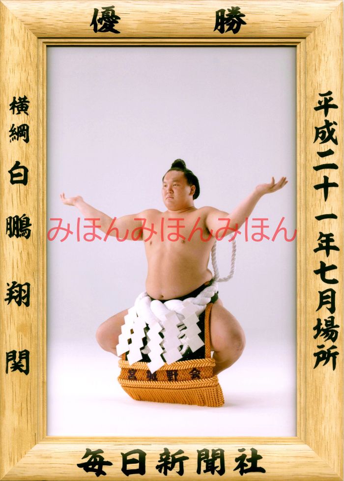 白鵬翔関　優勝ミニ額 大相撲ミニ額 大相撲優勝額　平成２１年７月場所 優勝 横綱 白鵬翔関（１１回目の優勝）優勝記念品 相撲グッズ 力士グッズ 相撲取りグッズ 国技館 限定品 記念品 コレクション 写真 H2107