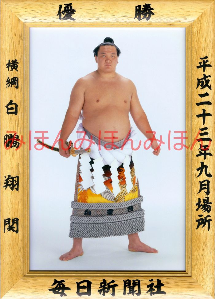 白鵬翔関　優勝ミニ額 大相撲ミニ額 大相撲優勝額　平成２３年９月場所 優勝 横綱 白鵬翔関（２０回目の優勝）優勝記念品 相撲グッズ 力士グッズ 相撲取りグッズ 国技館 限定品 記念品 コレクション 写真 H2309