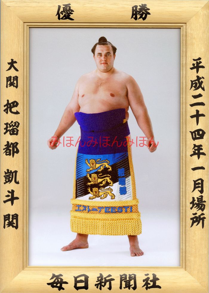把瑠都凱斗関　優勝ミニ額 大相撲ミニ額 大相撲優勝額　平成２４年１月場所 優勝 大関 把瑠都凱斗関優勝記念品 相撲グッズ 力士グッズ 相撲取りグッズ 国技館 限定品 記念品 コレクション 写真 H2401