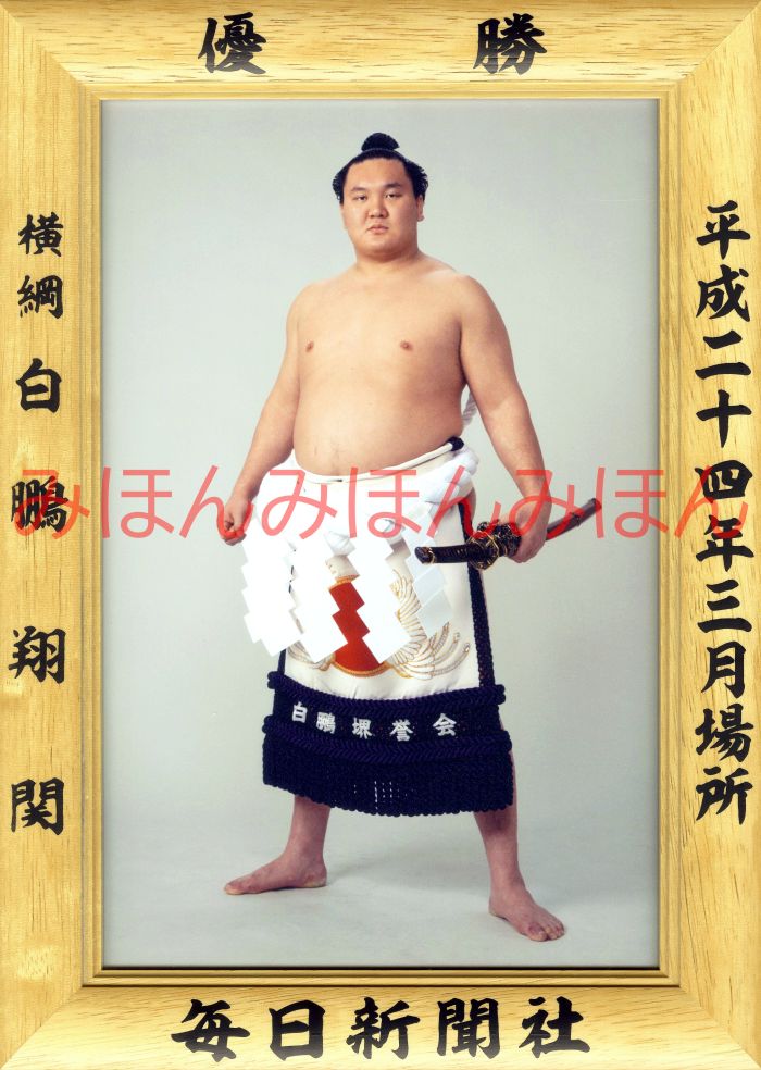 白鵬翔関　優勝ミニ額 大相撲ミニ額 大相撲優勝額　平成２４年３月場所 優勝 横綱 白鵬翔関（２２回目の優勝）優勝記念品 相撲グッズ 力士グッズ 相撲取りグッズ 国技館 限定品 記念品 コレクション 写真 H2403
