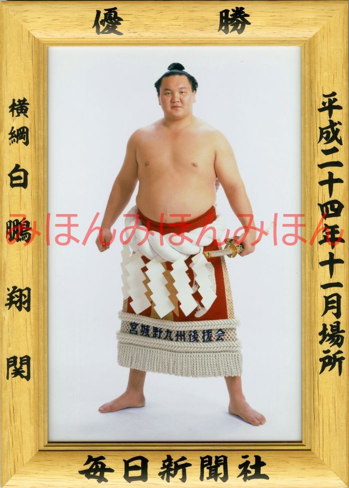 白鵬翔関　優勝ミニ額 大相撲ミニ額 大相撲優勝額　平成２４年１１月場所 優勝 横綱 白鵬翔関（２３回目の優勝）優勝記念品 相撲グッズ 力士グッズ 相撲取りグッズ 国技館 限定品 記念品 コレクション 写真 H2411