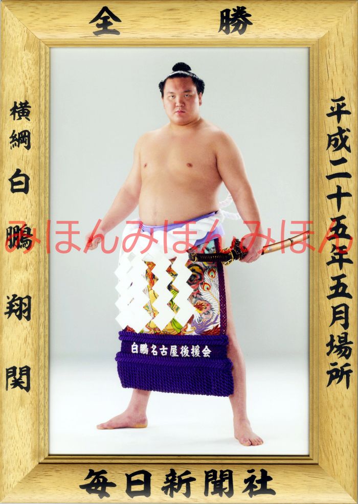 白鵬翔関　優勝ミニ額 大相撲ミニ額 大相撲優勝額　平成２５年５月場所 全勝 横綱 白鵬翔関（２５回目の優勝）優勝記念品 相撲グッズ 力士グッズ 相撲取りグッズ 国技館 限定品 記念品 コレクション 写真 H2505
