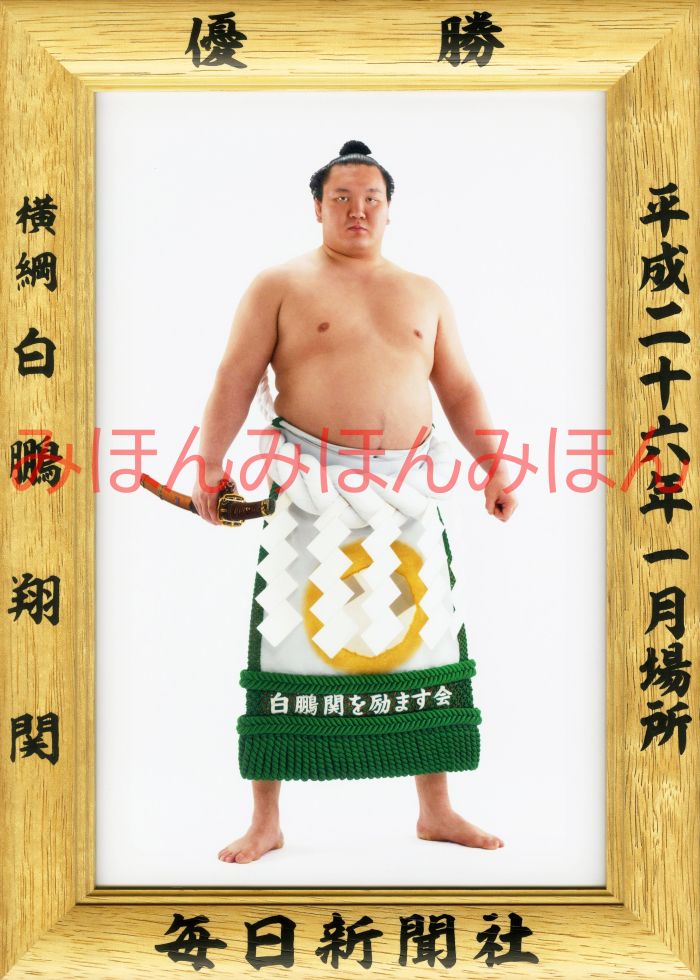 白鵬翔関　優勝ミニ額 大相撲ミニ額 大相撲優勝額　平成２６年１月場所 優勝 横綱 白鵬翔関（２８回目の優勝）優勝記念品 相撲グッズ 力士グッズ 相撲取りグッズ 国技館 限定品 記念品 コレクション 写真 H2601