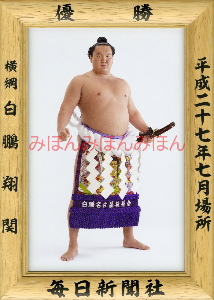 白鵬翔関　優勝ミニ額 大相撲ミニ額 大相撲優勝額　平成２７（２０１５）年７月場所 優勝 横綱 白鵬翔関（３５回目の優勝）優勝記念品 相撲グッズ 力士グッズ 相撲取りグッズ 国技館 限定品 記念品 コレクション 写真 H2707