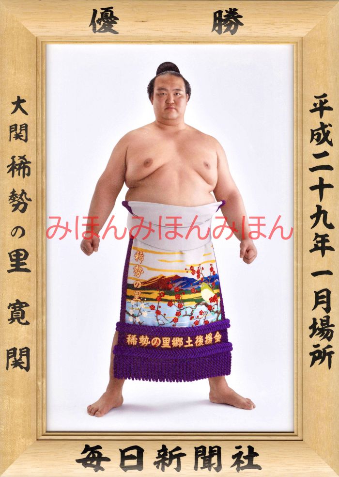 稀勢の里寛関　優勝ミニ額 大相撲ミニ額 大相撲優勝額　平成２９（２０１７）年１月場所 優勝 大関 稀勢の里寛関（初優勝）優勝記念品 相撲グッズ 力士グッズ 相撲取りグッズ 国技館 限定品 記念品 コレクション 写真 H2901
