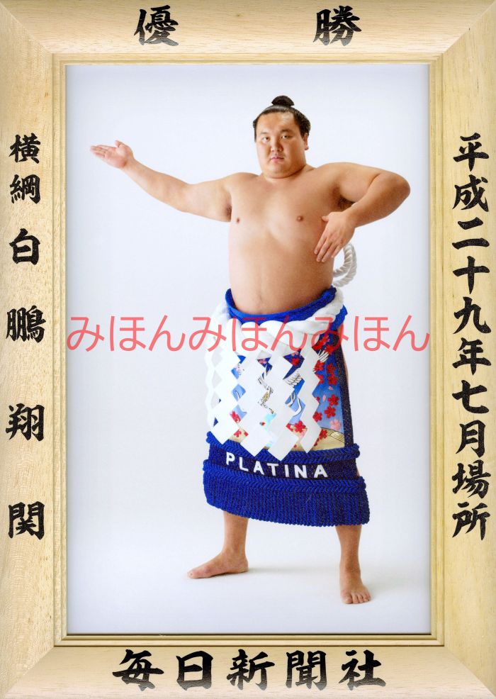 白鵬翔関　優勝ミニ額 大相撲ミニ額 大相撲優勝額　平成２９（２０１７）年７月場所 優勝 横綱 白鵬翔関（３９回目の優勝）優勝記念品 相撲グッズ 力士グッズ 相撲取りグッズ 国技館 限定品 記念品 コレクション 写真 H2907