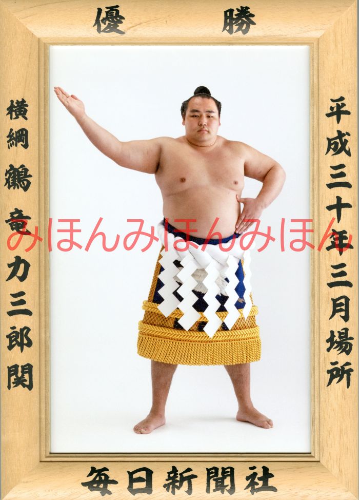 鶴竜力三郎関　優勝ミニ額 大相撲ミニ額 大相撲優勝額　平成３０（２０１８）年３月場所 優勝 横綱 鶴竜力三郎関（４回目の優勝）優勝記念品 相撲グッズ 力士グッズ 相撲取りグッズ 国技館 限定品 記念品 コレクション 写真 H3003