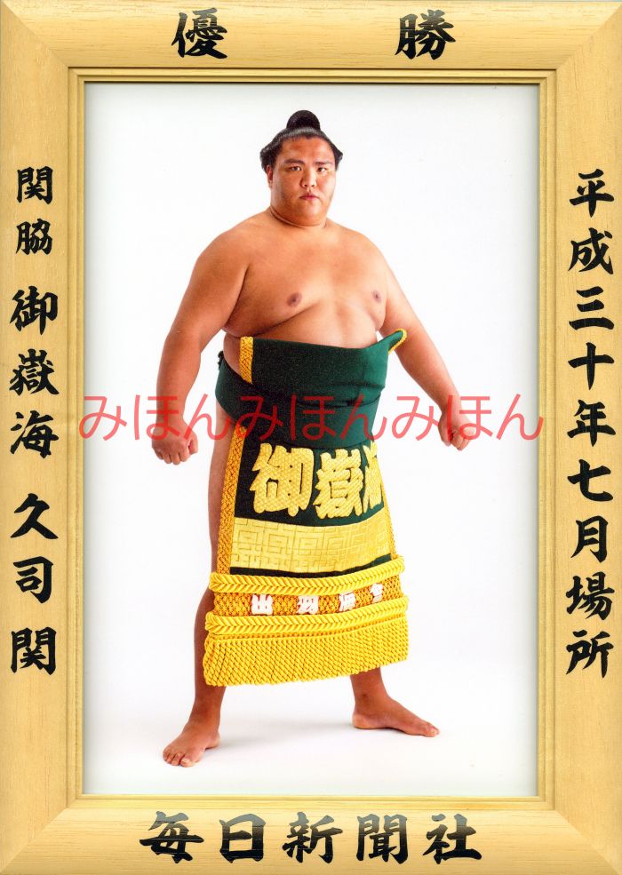 御嶽海久司関　優勝ミニ額 大相撲ミニ額 大相撲優勝額　平成３０（２０１８）年７月場所 優勝 関脇 御嶽海久司関（初優勝）優勝記念品 相撲グッズ 力士グッズ 相撲取りグッズ 国技館 限定品 記念品 コレクション 写真 H3007