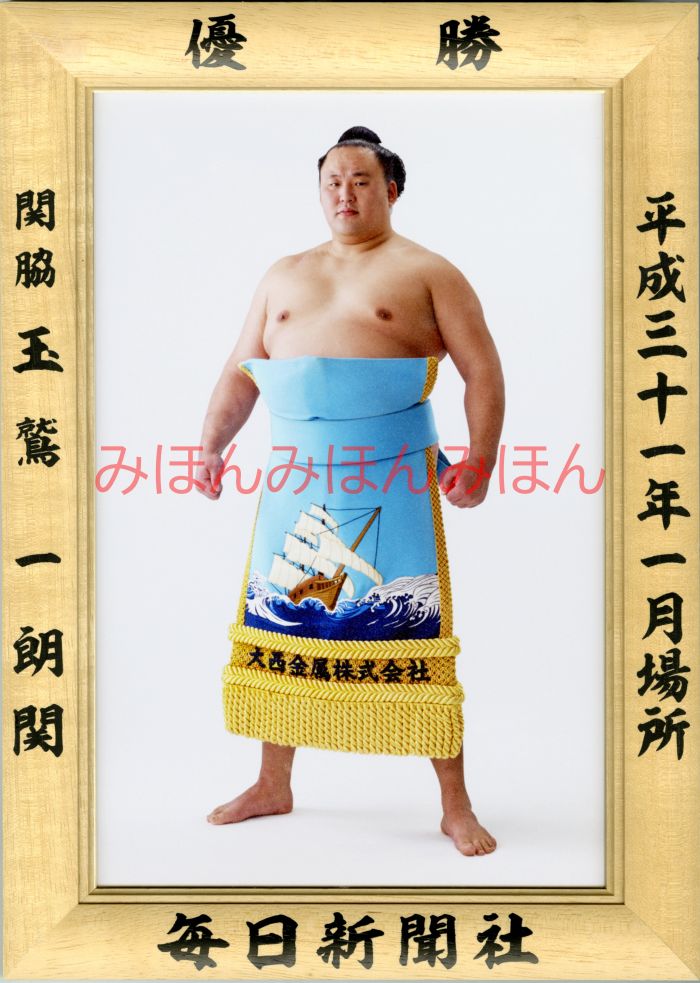 玉鷲一朗関　優勝ミニ額 大相撲ミニ額 大相撲優勝額　平成３１（２０１９）年１月場所 優勝 関脇 玉鷲一朗関（初優勝）優勝記念品 相撲グッズ 力士グッズ 相撲取りグッズ 国技館 限定品 記念品 コレクション 写真 H3101