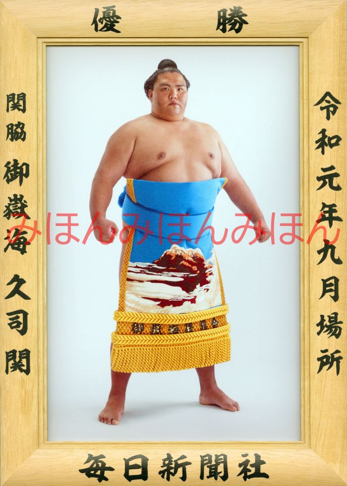 御嶽海久司関　優勝ミニ額 大相撲ミニ額 大相撲優勝額　令和元（２０１９）年９月場所 優勝 関脇 御嶽海久司関（２回目の優勝）優勝記念品 相撲グッズ 力士グッズ 相撲取りグッズ 国技館 限定品 記念品 コレクション 写真 R0109