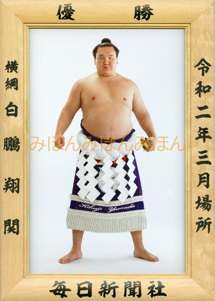 白鵬翔関　優勝ミニ額 大相撲ミニ額 大相撲優勝額　令和２（２０２０）年３月場所 優勝 横綱 白鵬翔関（４４回目の優勝）優勝記念品 相撲グッズ 力士グッズ 相撲取りグッズ 国技館 限定品 記念品 コレクション 写真 R0203