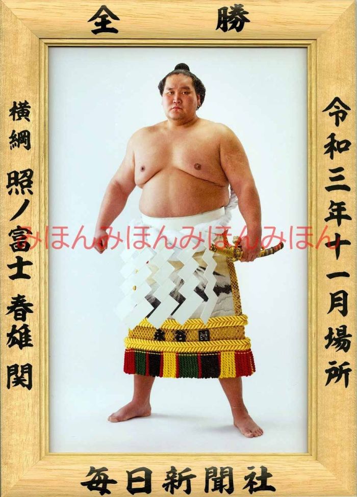 照ノ富士春雄関　優勝ミニ額 大相撲ミニ額 大相撲優勝額　令和３（２０２１）年１１月場所 全勝 横綱 照ノ富士 春雄関（６回目）優勝記念品 相撲グッズ 力士グッズ 相撲取りグッズ 国技館 限定品 記念品 コレクション 写真 R0311