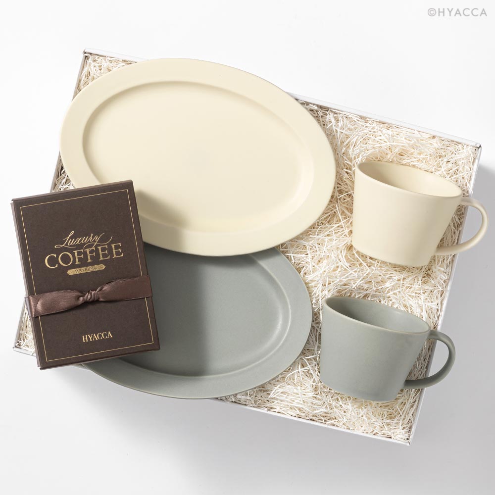 【最大1000円OFFクーポン】HYACCA限定ギフトボックス サクザン マグカップ CAFE TIME BOX/グレー＆ホワイト ［作山窯&times;HYACCA］ 結婚祝い 新築祝い 新居祝い ペア プレゼント 食器セット ハイセンス 皿 美濃焼｜ギフトショップHYACCA 9,807円
