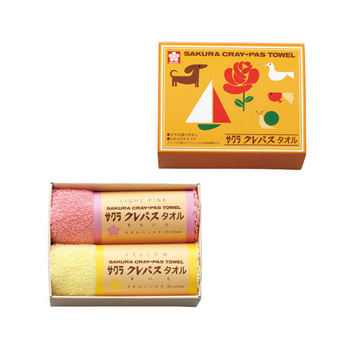 【選べる箱数(1～10箱)】 クレパスタオル タオルハンカチ2P ＜ピンク＞（CR23100） ※(株)サクラクレパスとのコラボ商品です。