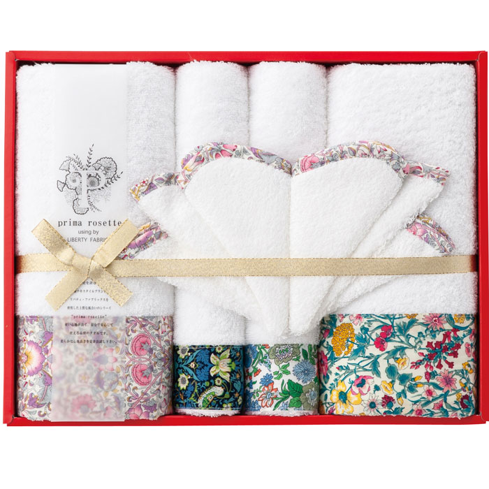 【選べる箱数（1～10箱）】 prima rosette using by LIBERTY FABRICS （プリマロゼッタ ユージングバイリバティファブリックス） タオルセット （PR-2400） 「バスタオル2P＆フェイスタオル2P＆ミニハンカチ2P」 【送料込み価格】