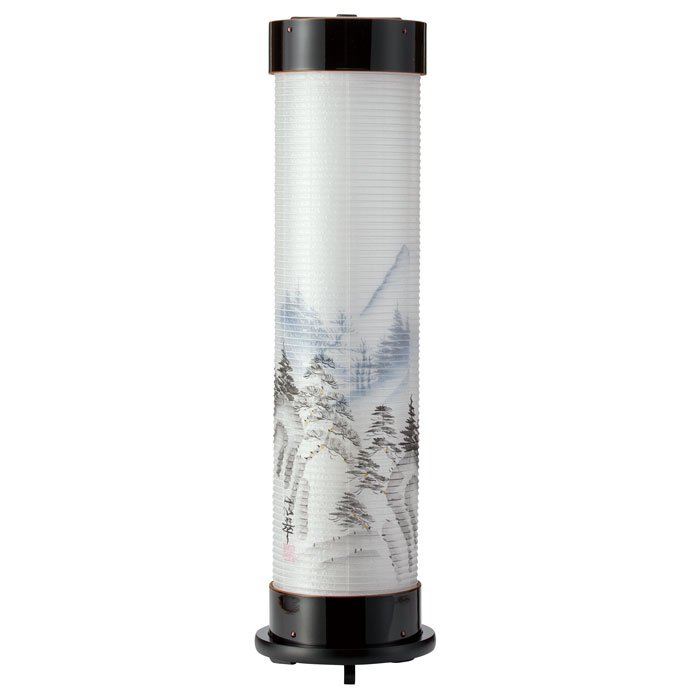 黒溜塗 ６号 伸縮提燈＜信翠景観＞墨付き絵二重張り（一個）LED白熱電球(14336）