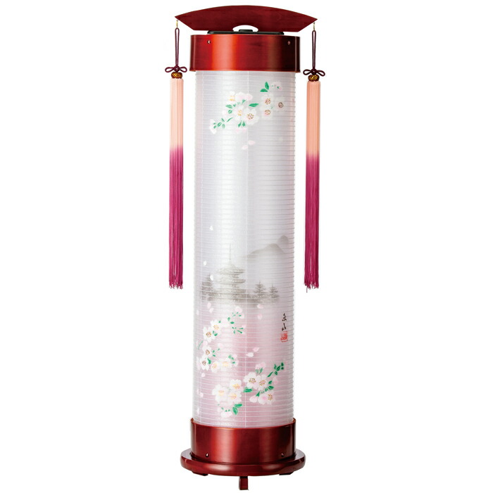 ぶどう酒 ６号 伸縮提燈＜桜に塔＞手書き絵 二重張（一個）飾りつけ手・房付 LED白熱電球(12816Z）