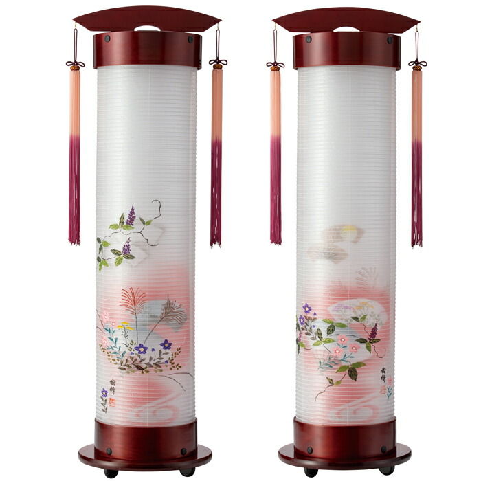 桜 ７号 伸縮提燈＜扇子七草・対柄＞ 二重張（二人組）飾りつけお手掛け・墨付き絵(122427T)