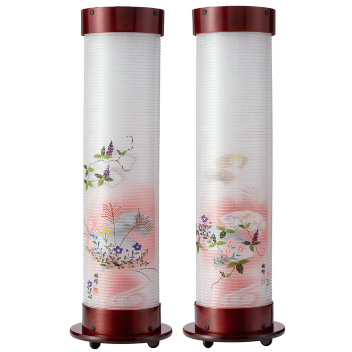 桜 ７号 伸縮提燈＜扇子七草・対柄＞ 二重張（二人組）墨付き絵(122427Z)