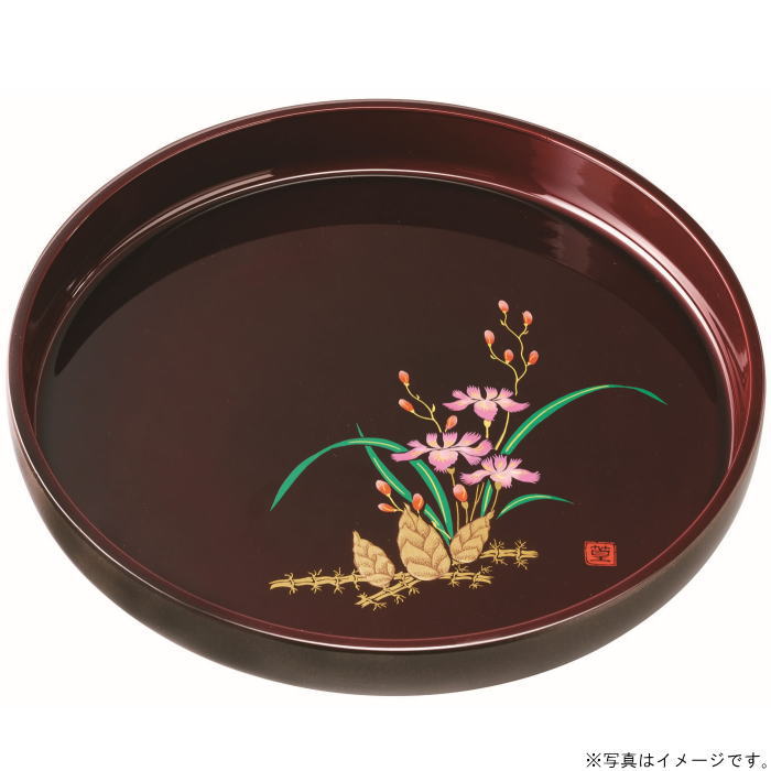 【選べる枚数（1～10枚）】 11.0丸盆（径33cm) 溜塗　山路（金蒔絵・盛絵） ユリア樹脂（27-8-2B） 【送料込み価格】