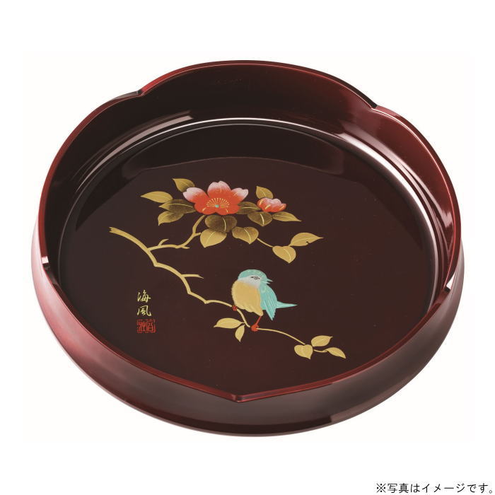 【選べる個数（1～10個）】8.0（φ24糎）梅型 御菓子鉢溜塗 鳥の鳴き声（金蒔絵・盛絵）木質脂（26-376）\u003cBR\u003e【貨物輸送込み通貨価値】\u003cBR\u003e