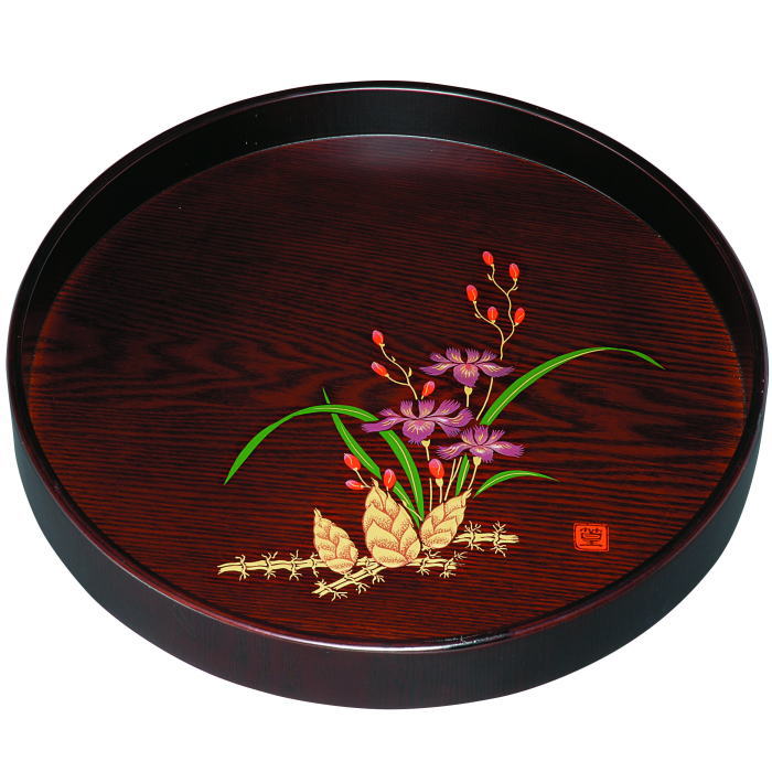 【選べる枚数（1～10枚）】10.0丸盆（径30糎)（深型）まっ黒杢 山路（金蒔絵・盛絵）木製（27-6-4）インポート処理品【貨物輸送込み必要経費】\u003cBR\u003e お盆・トレー-キッチン用品・食器・調理器具