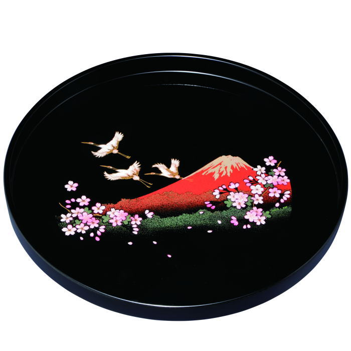 【選べる枚数（1～10枚）】10.0丸盆（径30糎)黒 一富士二鶴三桜ユリア脂（27-7-5）【貨物輸送込み必要経費】\u003cBR\u003e