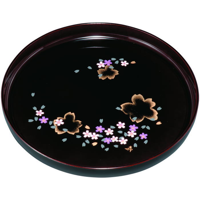 【選べる枚数（1～10枚）】10.0丸盆（径30cm)黒 桜浪漫<br>ABS樹脂（27-9-3）【送料込み価格】<br>