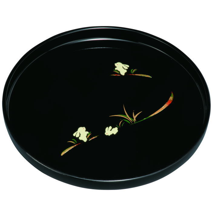 【選べる枚数（1～10枚）】 9.0丸盆（径27cm) 黒　うさぎ ユリア樹脂（27-11-2） 【送料込み価格】