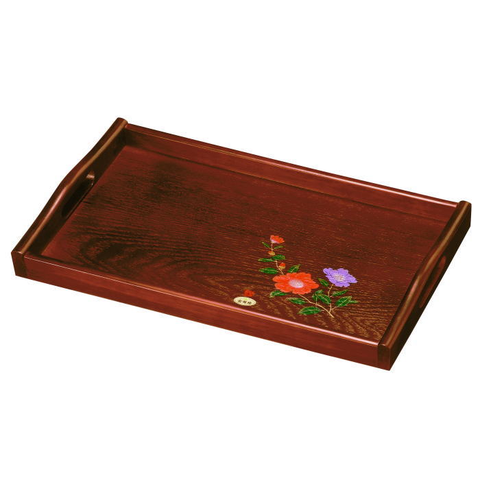 【選べる枚数（1～10枚）】15.0長手盆（W45珊)山茶花（金蒔絵）インポート工業品 木製品（27-15-3）【貨物輸送込み通貨価値】\u003cBR\u003e