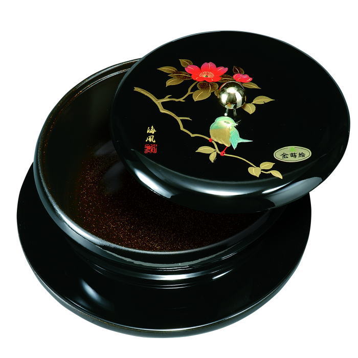 【選べる個数（1～10個）】7.0（φ21cm）丸盆付菓子器黒 さえずり（金蒔絵・盛絵）木質樹脂（27-29-7）<br>【送料込み価格】<br>