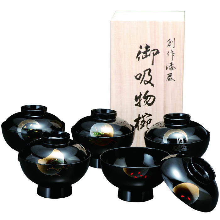 4.0吸物椀 黒　小夜　(５客入） 木質樹脂 （27-39-3） 【送料込み価格】