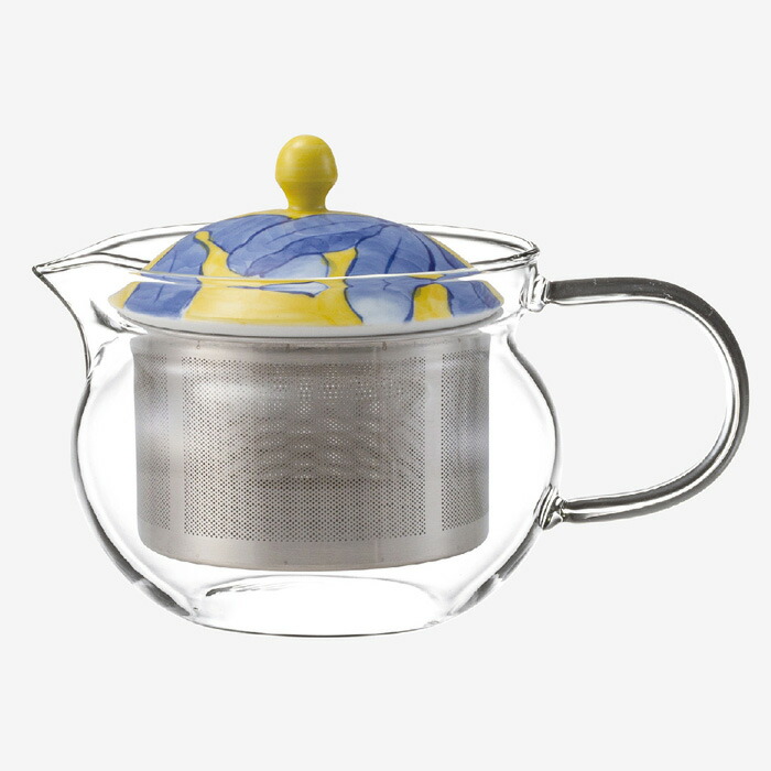 【選べる個数（1～10個）】 モクレン SSガラスポット　黄 （375ml）１個 スーパー・ステンレス茶こし （25496） 【送料込み価格】