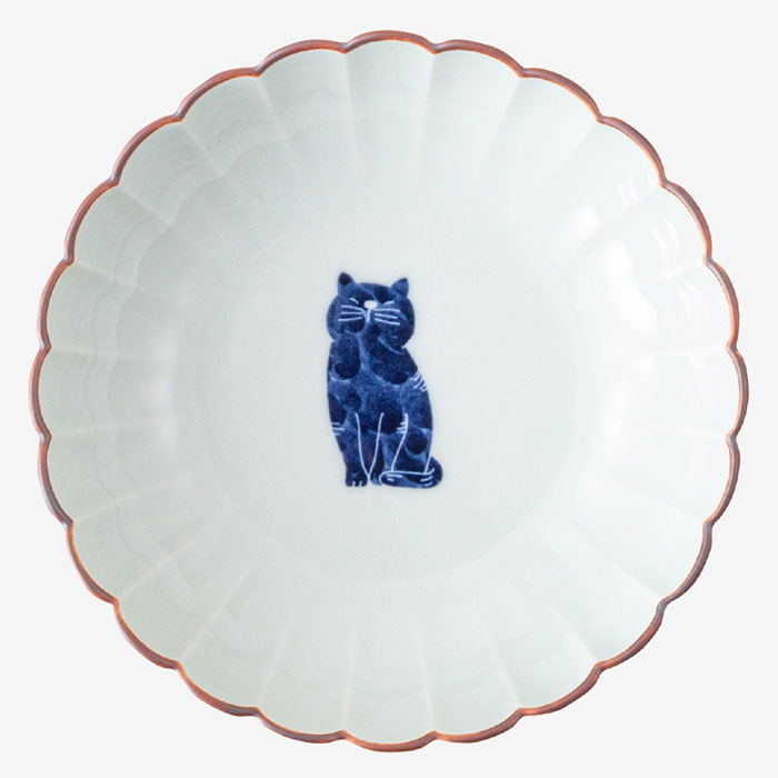 【選べる枚数（1～10枚）】呉須猫  菊割小鉢（φ14糎） 生き長らえる(25714)窯元の珠玉 ≪高山≫【貨物輸送込み通貨価値】