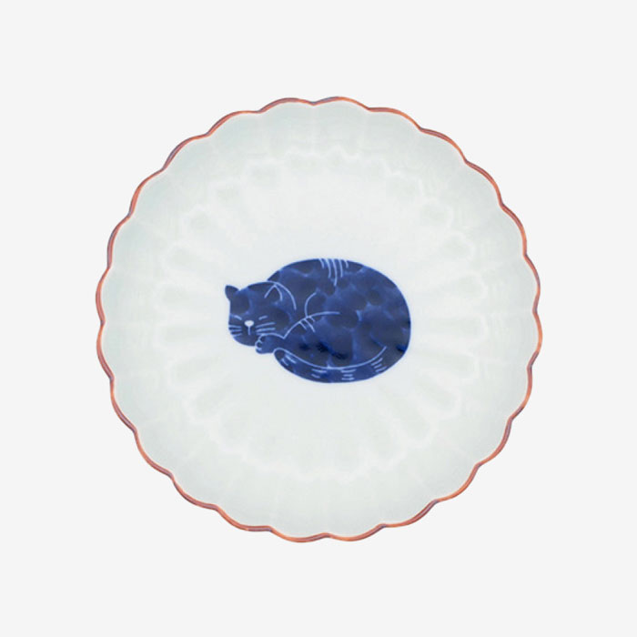 【選べる枚数（1～10枚）】呉須猫  菊割3.5寸（φ10.5cm）皿 三日月(27144)窯元の逸品 ≪高山≫【送料込み価格】