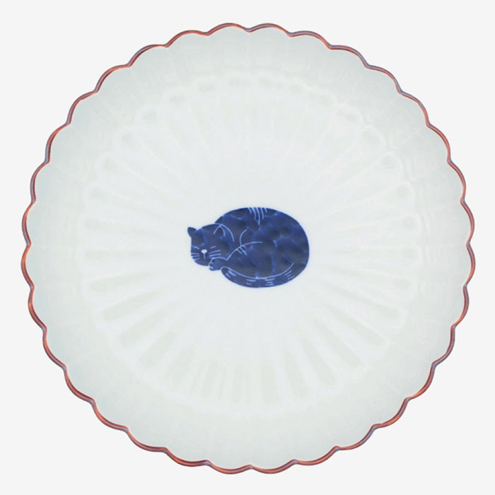 【選べる枚数（1～10枚）】呉須猫  菊割5.5寸（φ16cm）皿 三日月(27148)窯元の逸品 ≪高山≫【送料込み価格】